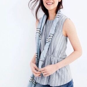 J.Crew Black Label | Blue and White Cinched Blouse